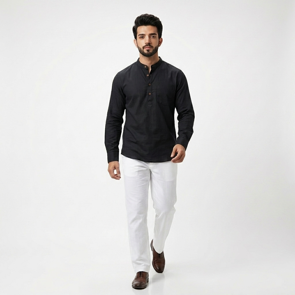 BLACK CHINESE COLLAR SHIRT (M)